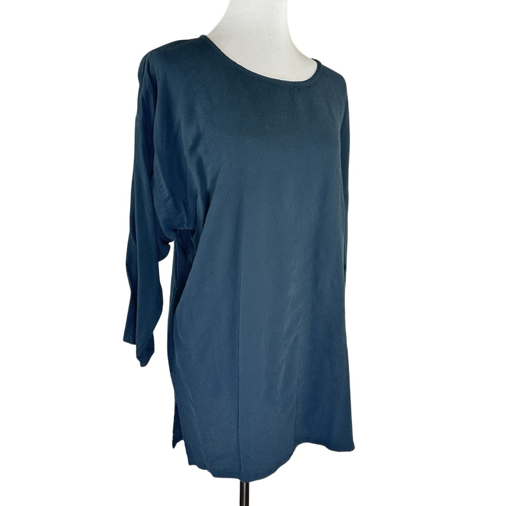 VTG Eileen Fisher Rayon Crinkle Pullover Tunic Top 3/4 Sleeve Blue Women's XL?